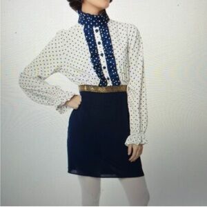 Smak Parlour Navy and White Polka Dot Ruffle Dress sz XL